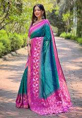 Womens Fashion Ethnic Kanjeevaram Green Color Sarees-MLSHWSA1828GRN